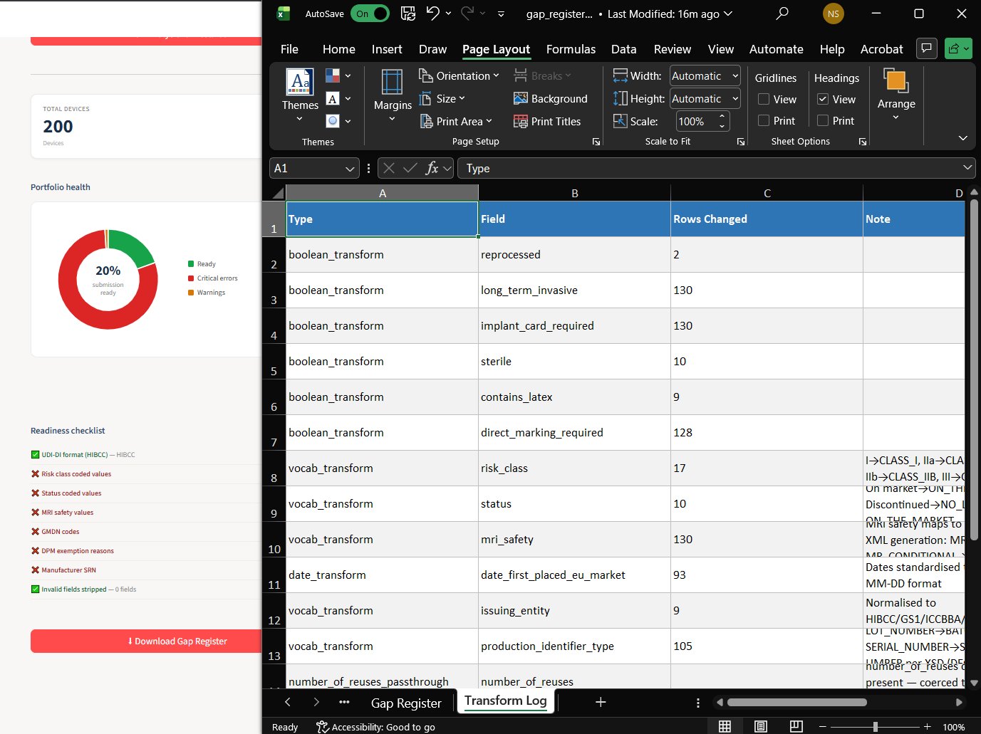 Transform log showing automated data transformations applied